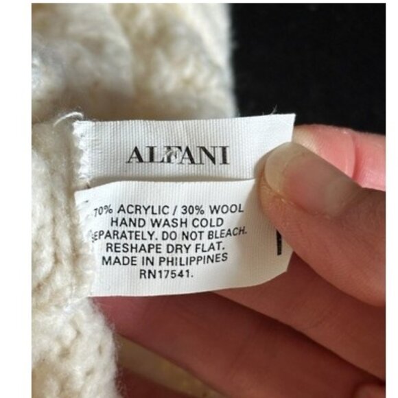 Alfani Knitted Chullo Hat, Ear Flap, Pom Pom, Beanie, Ivory - Picture 3 of 3